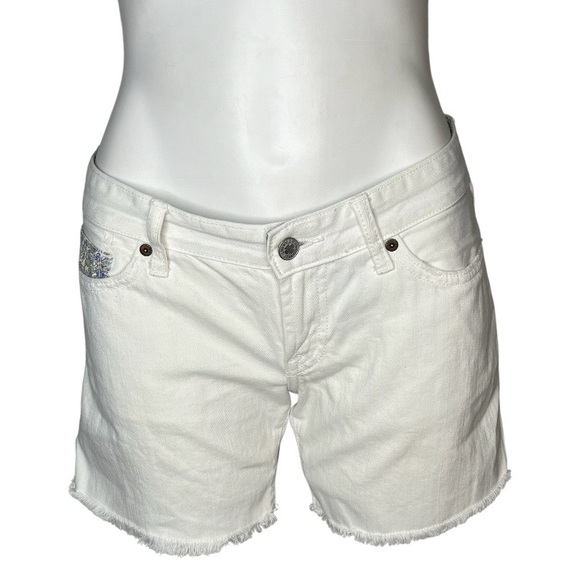 LUCKY BRAND White Denim Jean Shorts Riley 5 Pocket Frayed Hem Size 27 4 - Picture 3 of 10